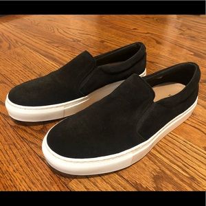 Anthropologie’s KMB Black Suede Slip-On Shoes NWOB